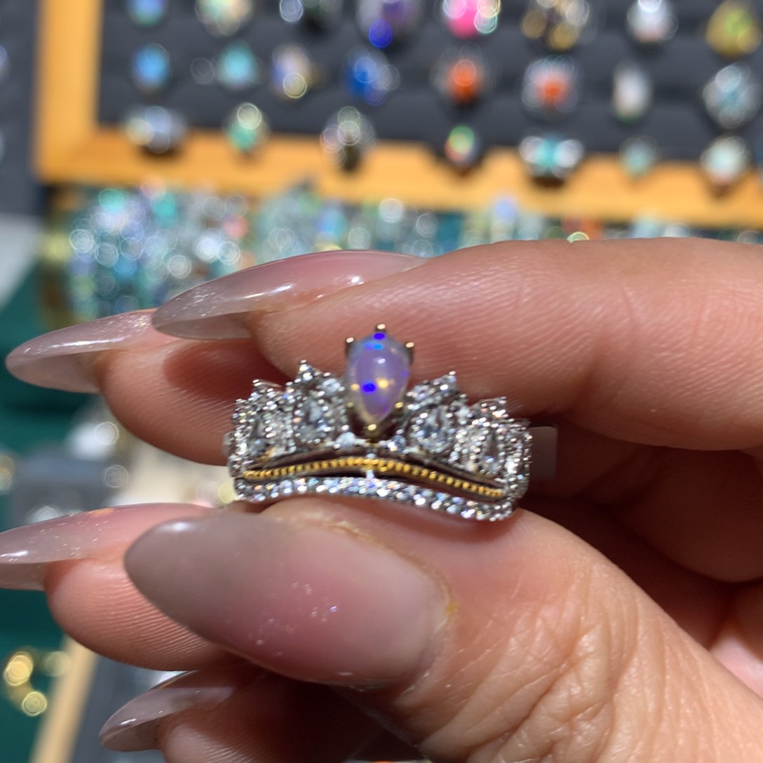 欧泊福利戒指银S925镶嵌