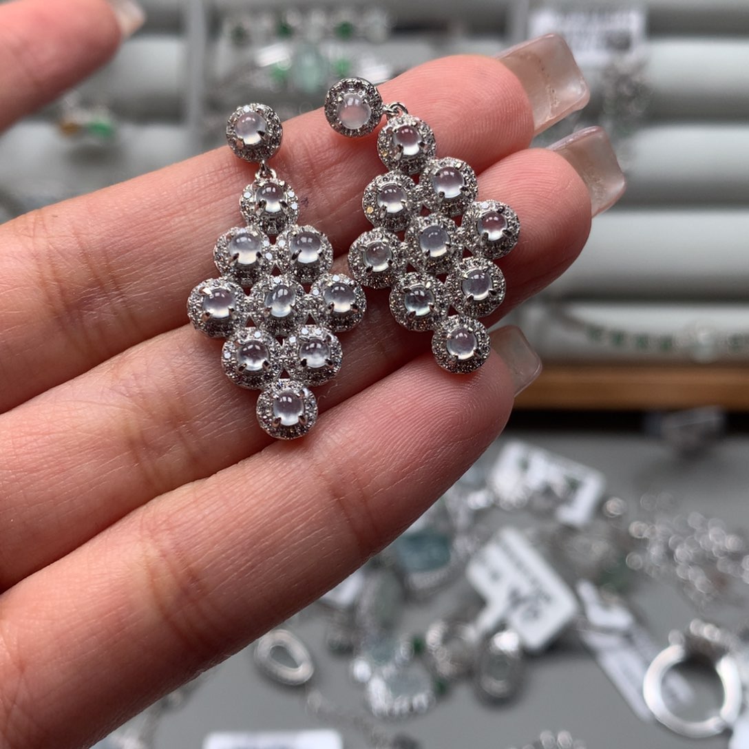 翡翠戒指银S925镶嵌W**N耳钉5