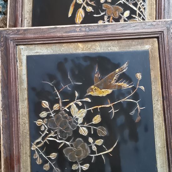 贵***桃香榧木老木雕花版一对