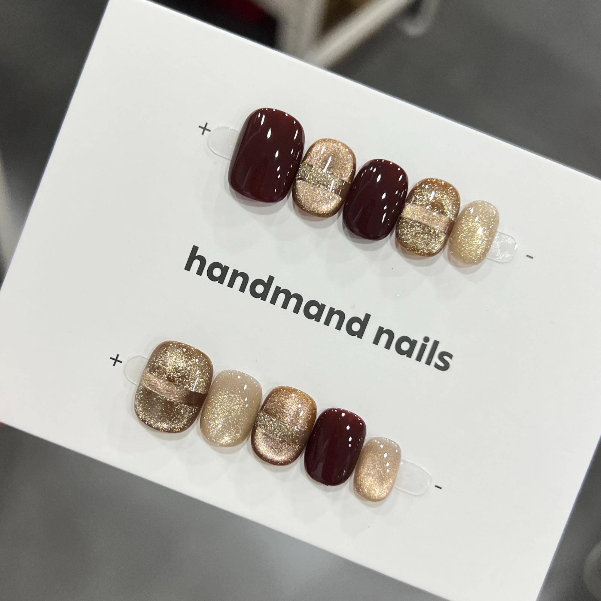 【金辉半卷】秋冬新款手工穿戴甲短方猫眼款式显白高级气质美甲