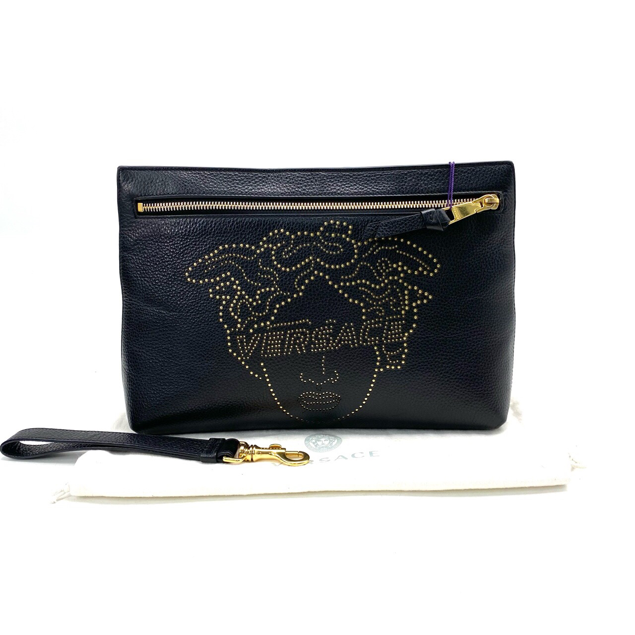 95新 VERSACE/范思哲 98新黑色全皮手拿包 尺寸30/20