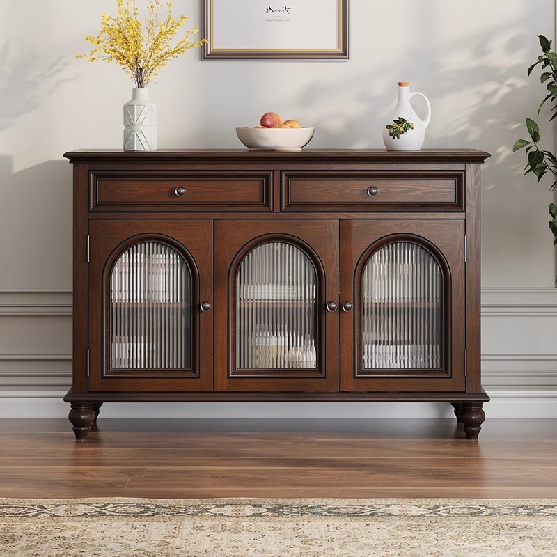 美式乡村复古餐边柜小户型厨房储物柜拱门酒柜一体靠墙柜玄关柜