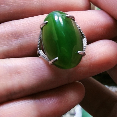 和田玉戒指银S925镶嵌