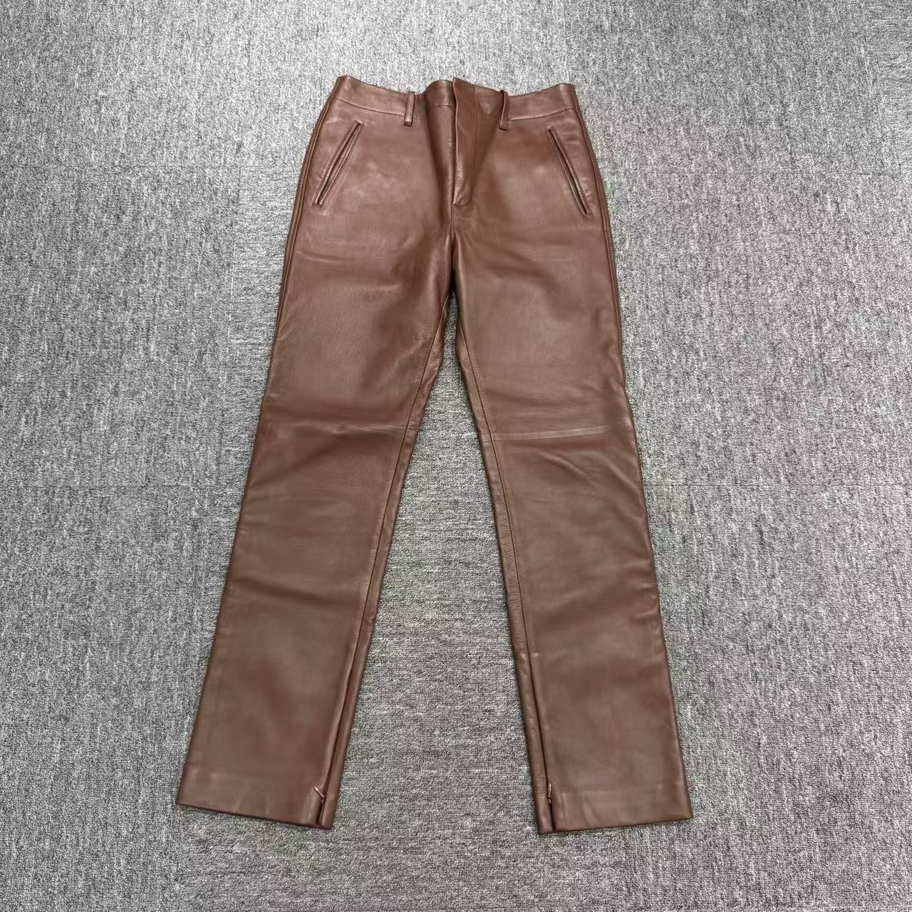 99新 BOTTEGA VENETA/葆蝶家 褐色羊皮休闲裤/46码/编码17063