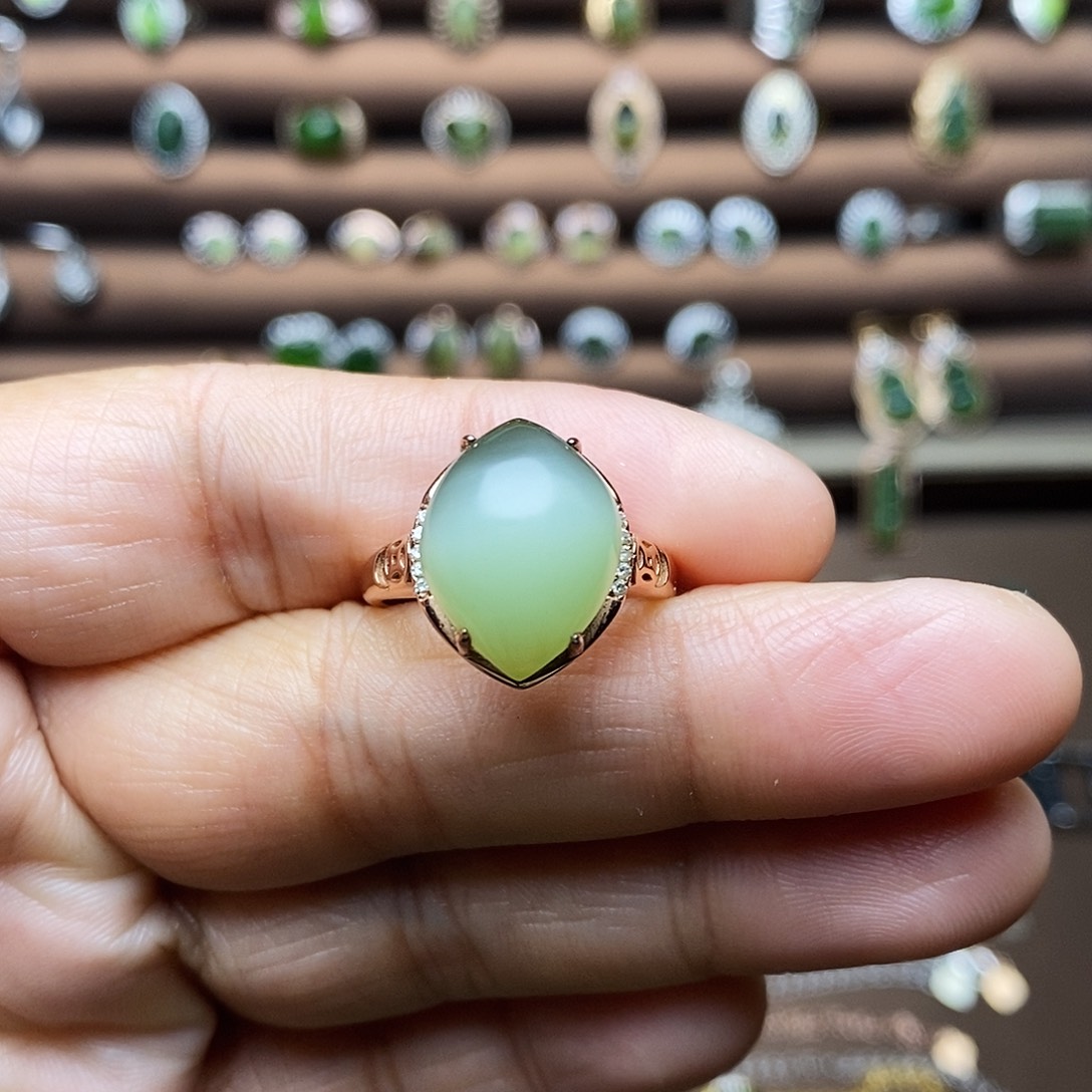吊坠(不含链)银S925镶嵌和田玉（碧玉）戒指