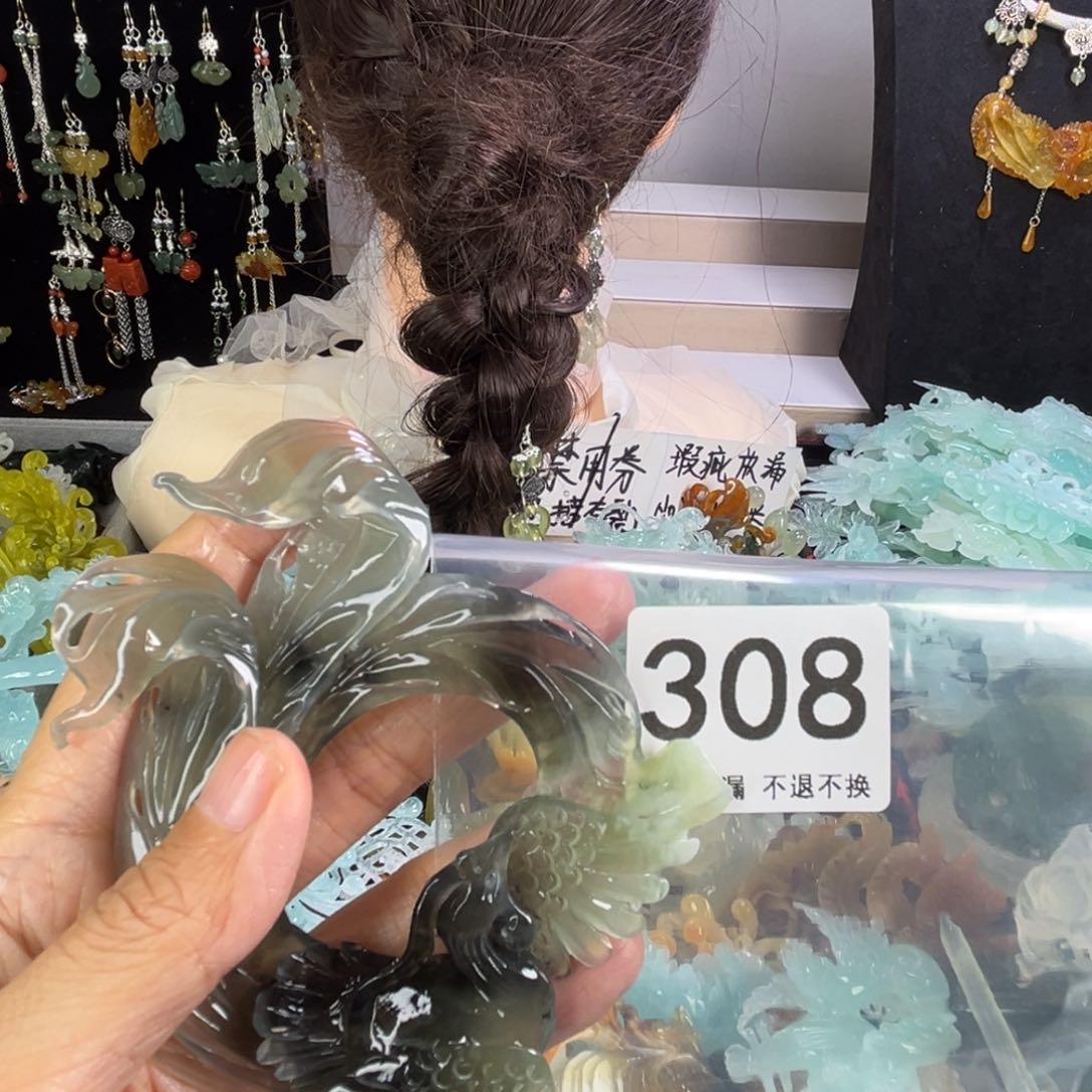 未镶嵌岫玉发饰小***啊