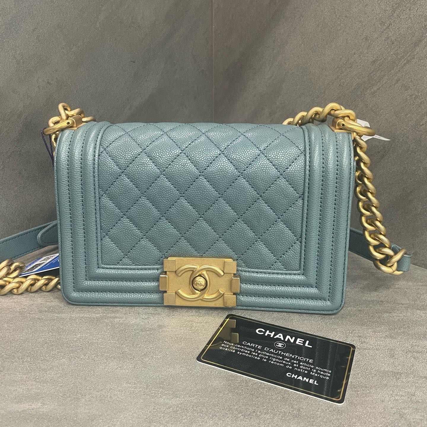 95新 Chanel/香奈儿 香奈儿 水湖绿荔枝牛皮leboy小号 25开有卡