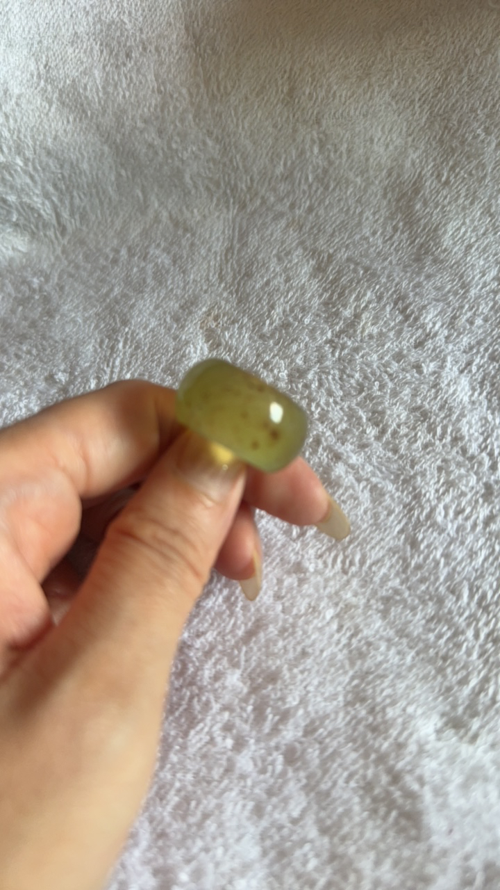 岫玉天然草花冰透轮胎版情侣款指环经典意境百搭