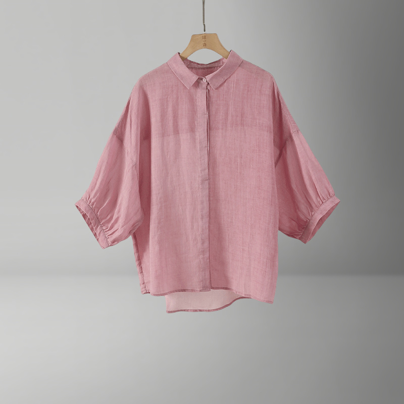 【SUYI原创高定】2025年夏装纯色灯笼袖宽松苎麻衬衫