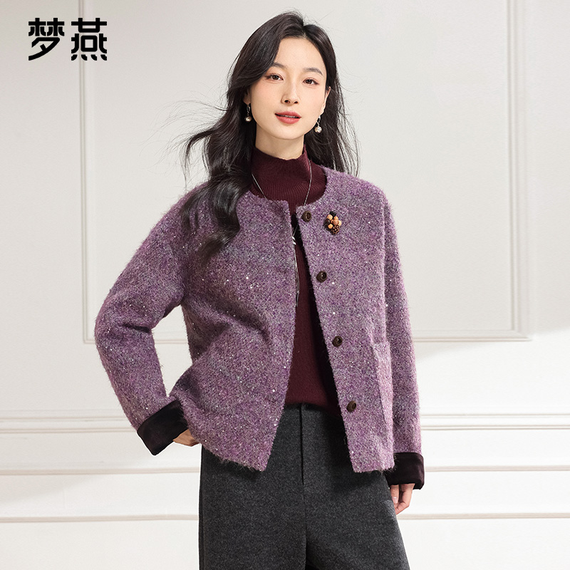 梦燕秋冬女款保暖H版型小圆领中短款长袖时尚羽绒大衣1CA02B5024Y