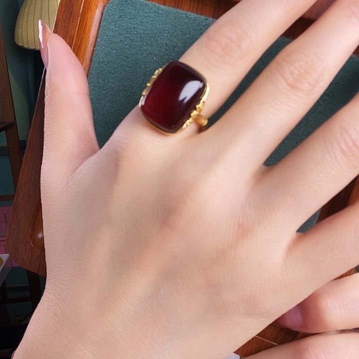 血珀银S925镶嵌戒指戒指