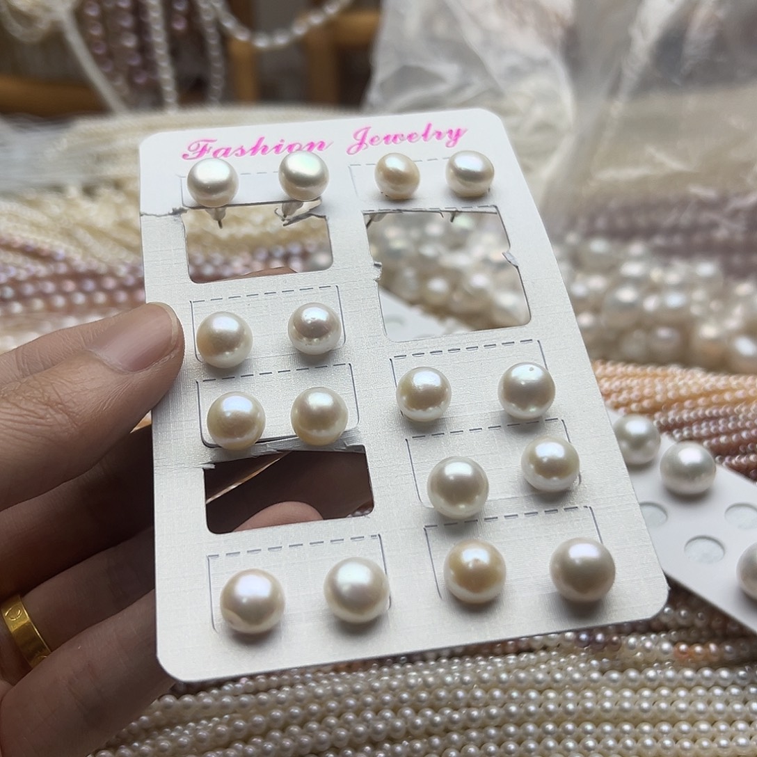 淡水珍珠半成品未镶嵌一对卡9-10不过敏耳钉