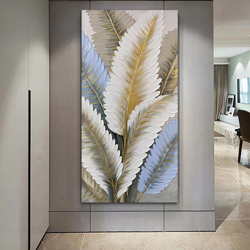 XG 750  家大叶大手绘画玄关装饰画轻奢背景装裱