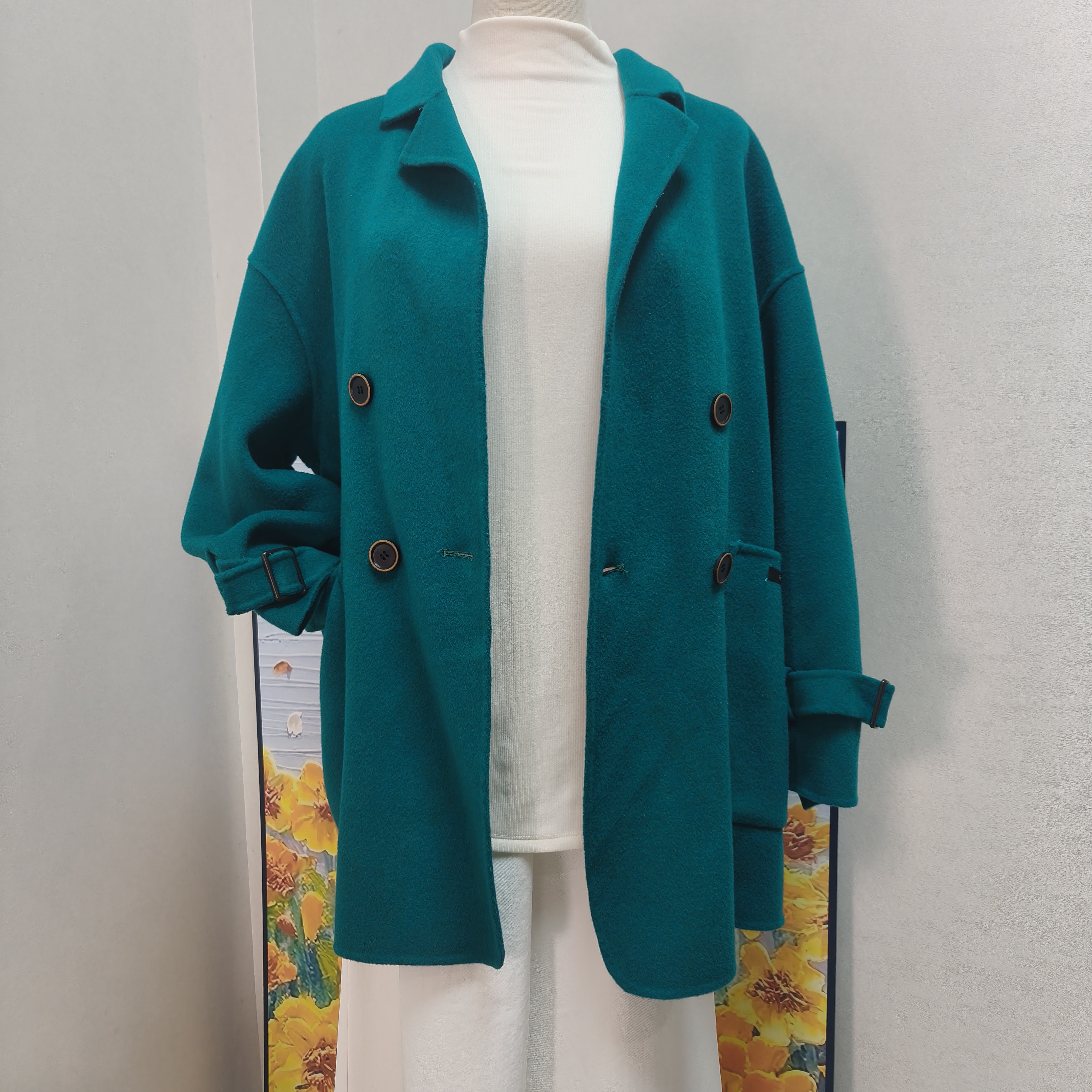 21385短款双面大衣秋冬新款韩版宽松高级西装领外套