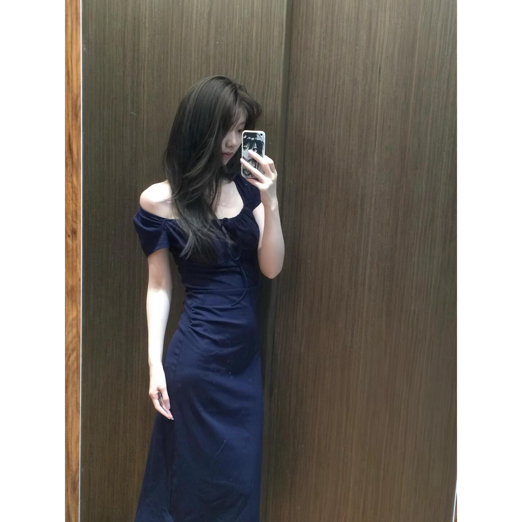 蓝色方领连衣裙女夏季辣妹修身收腰纯欲小妈风包臀鱼尾长裙