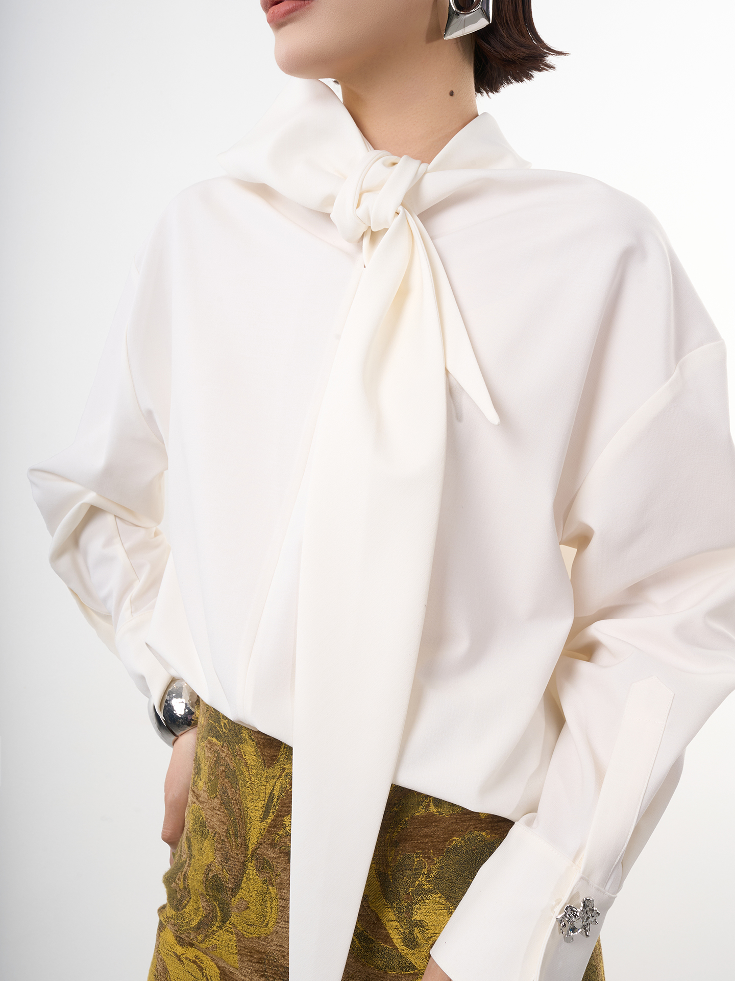 【ALSCANA】高领飘带衬衫小众白色气质衬衣5501418