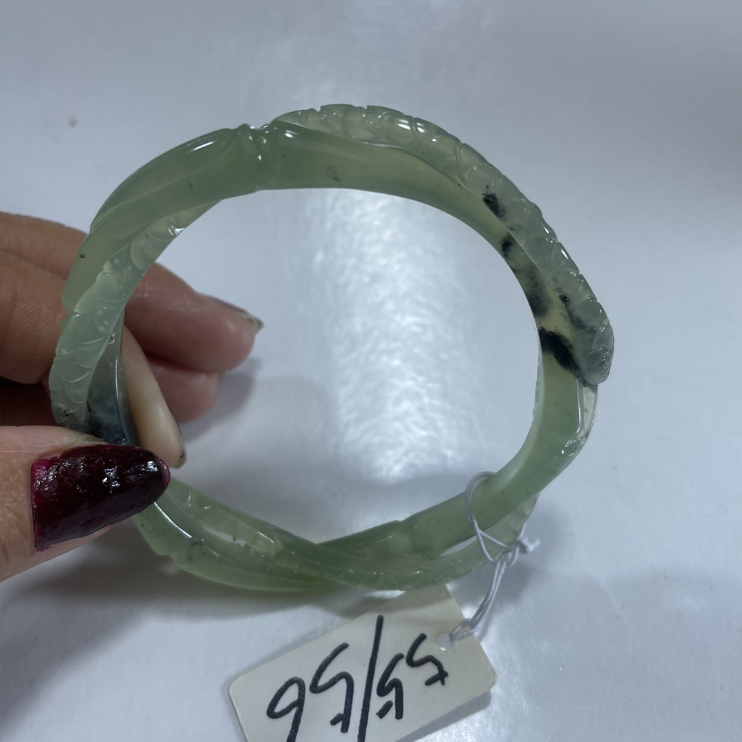 岫玉水墨绿色蛇盘竹节手镯55.56口径13号