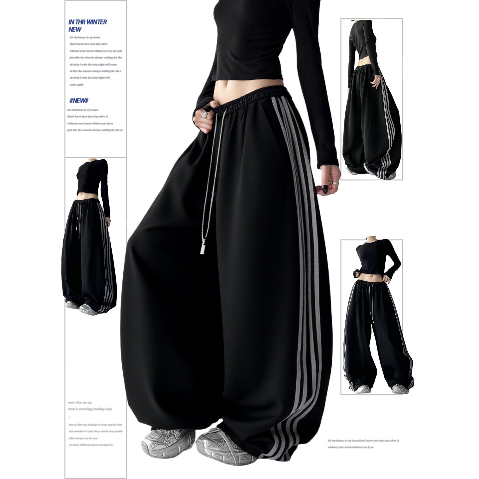 美式加厚运动裤男女秋冬复古嘻哈街头爵士舞宽松直筒阔腿休闲裤