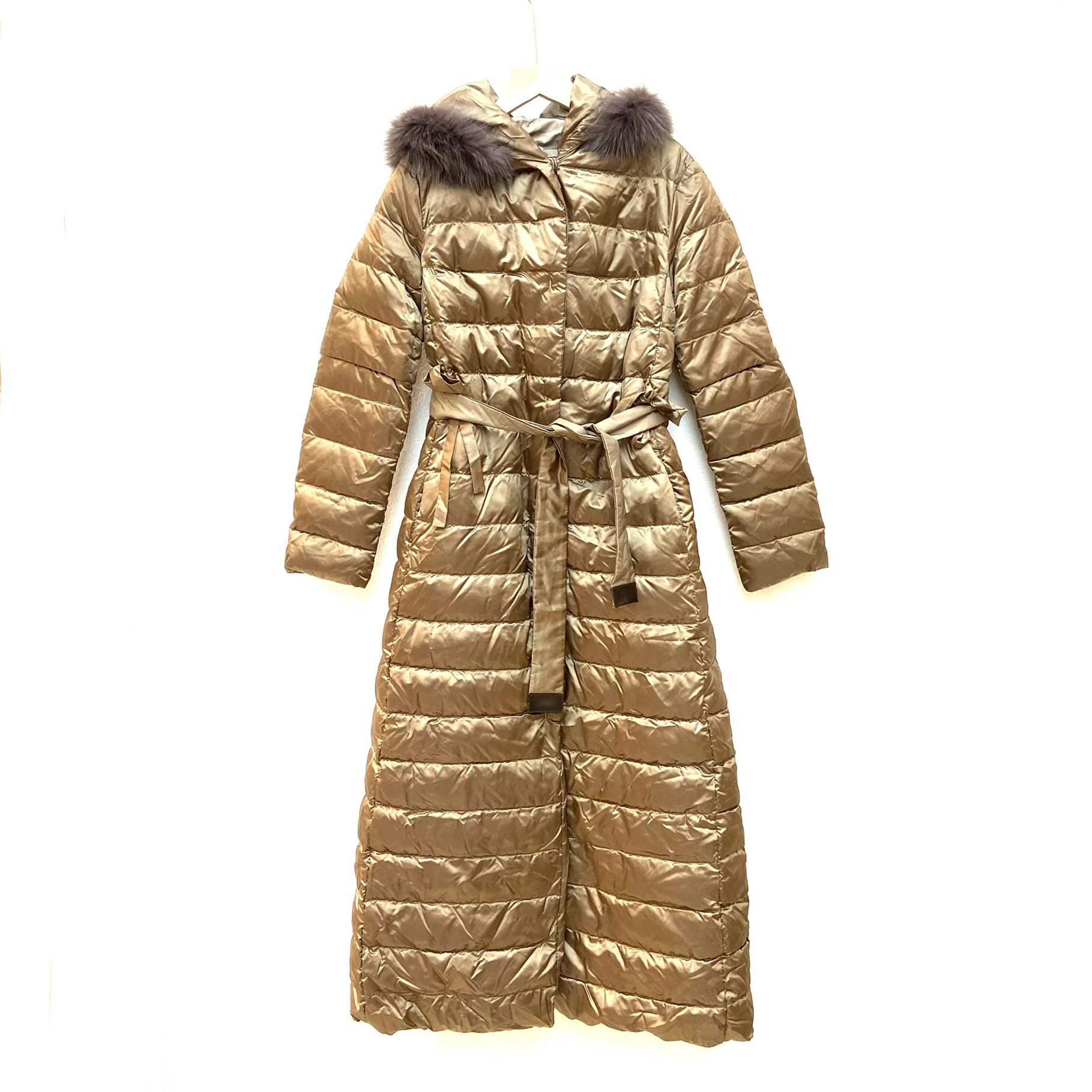 99新 MaxMara 狐狸毛领焦糖长款羽毛带毛袖（可拆卸）it36码2967