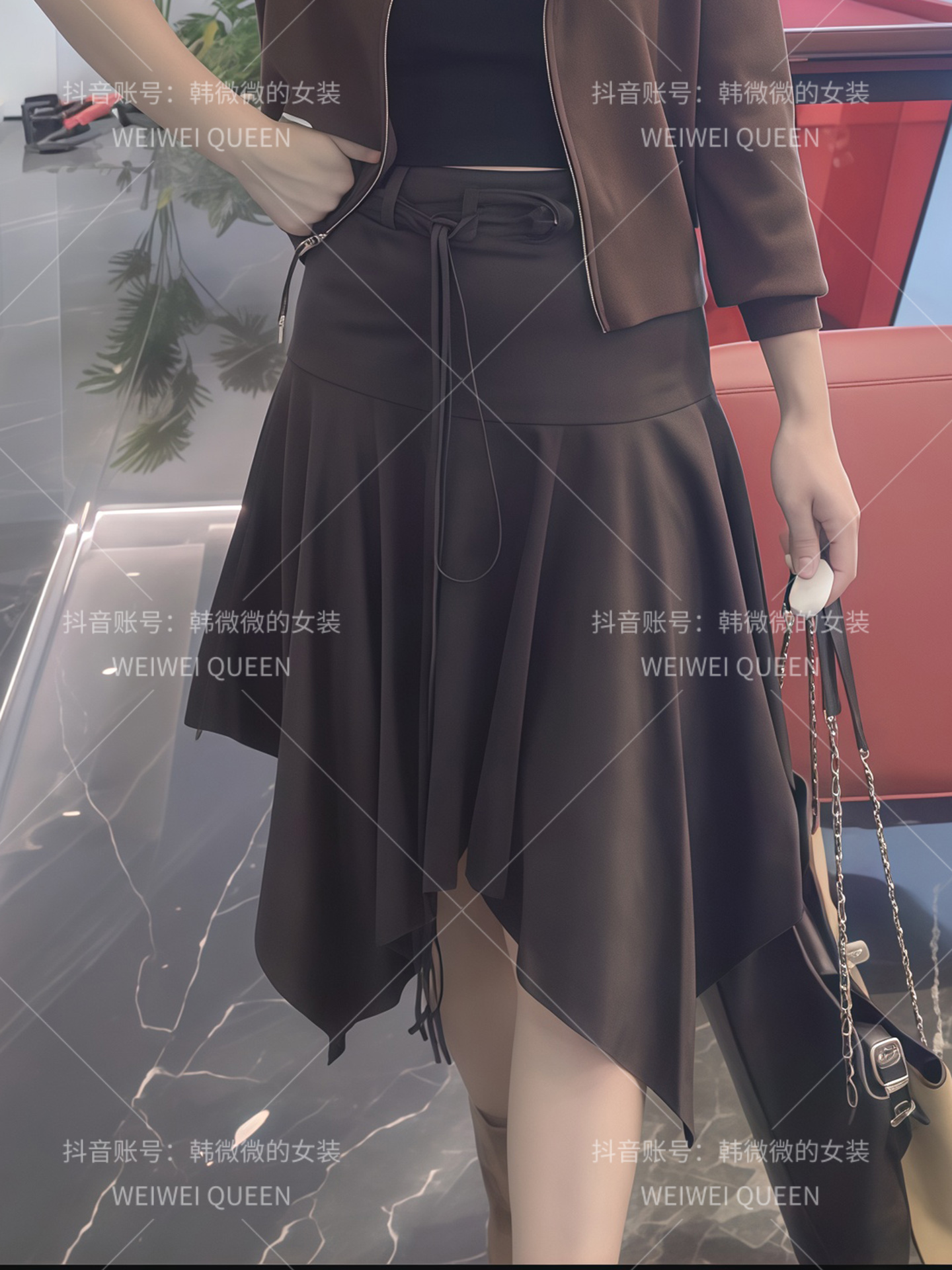 配腰带 鹿皮绒不规则半身裙高腰通勤半身裙连衣裙套装时尚百搭