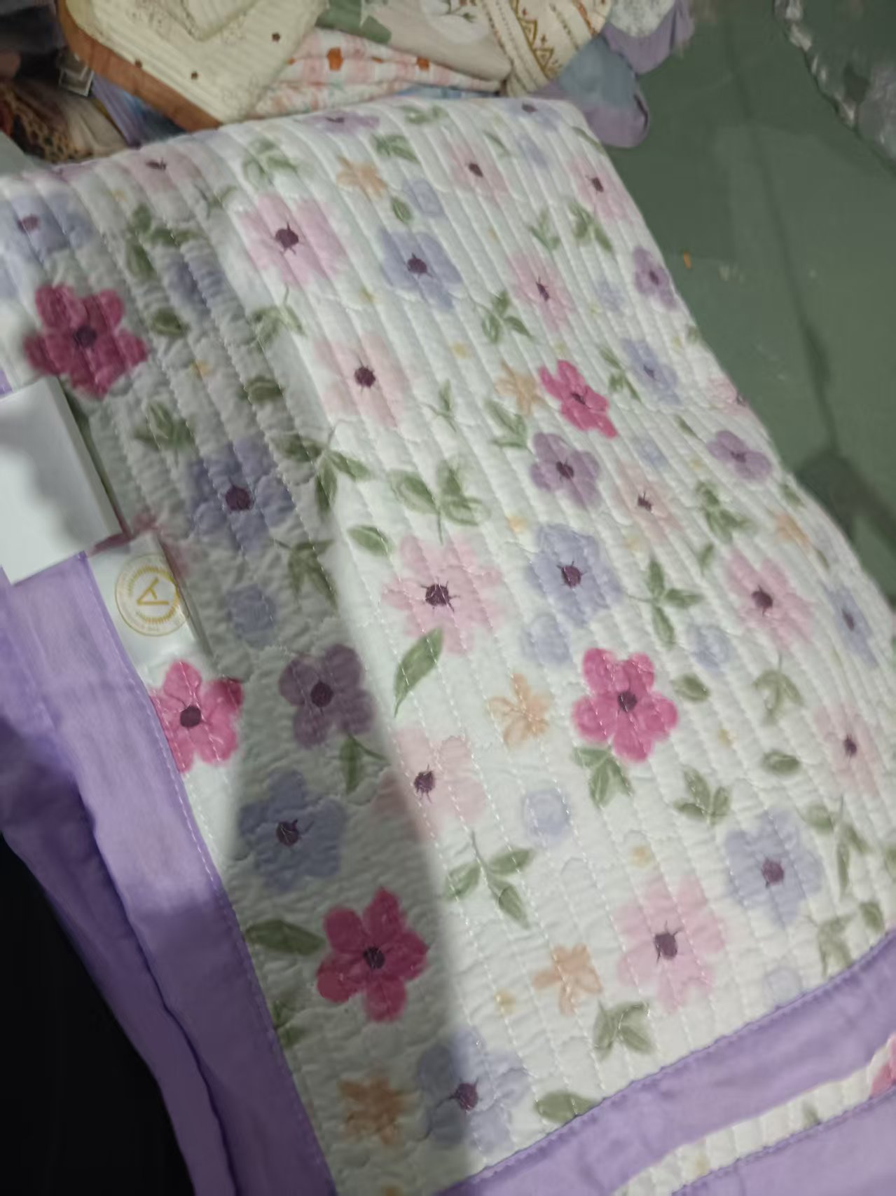 紫花200*230水洗棉加厚绗缝床盖