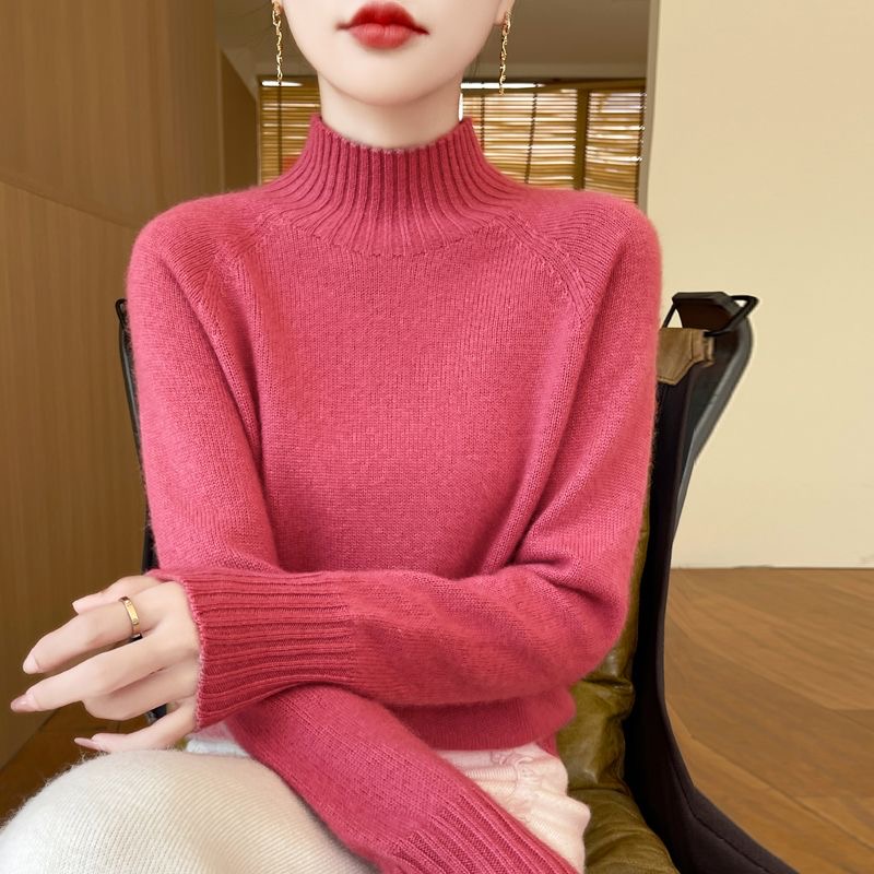 【一线成衣】羊毛衫半高领长袖针织衫秋冬新款加厚纯色上衣