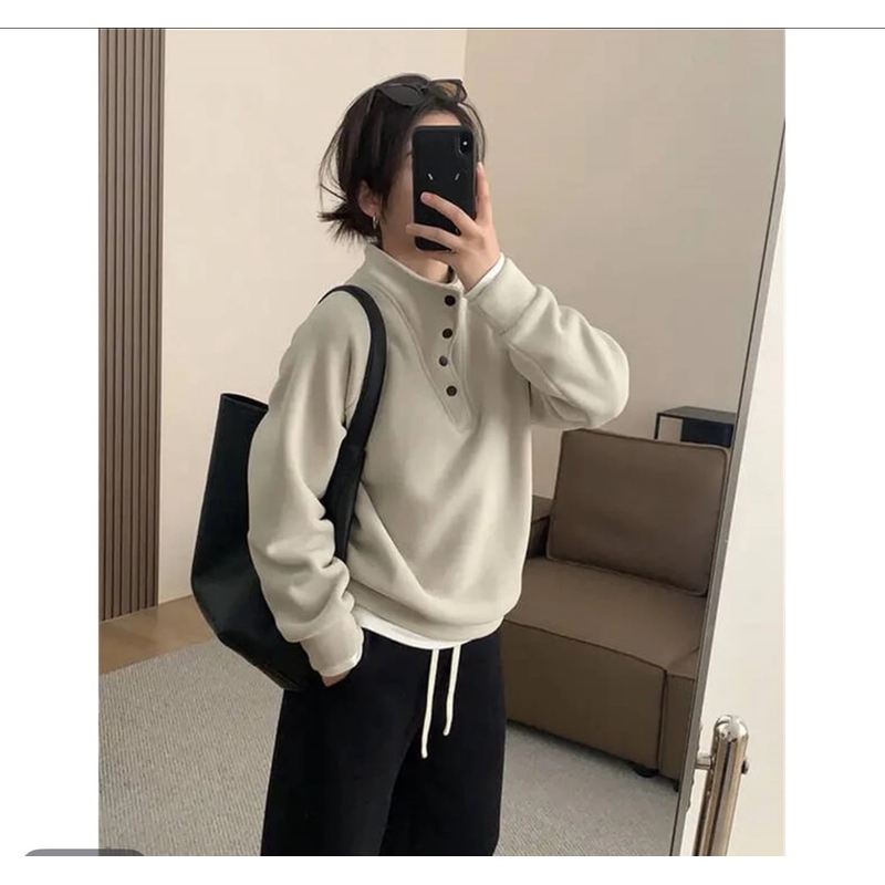 089【冬季新款】简约双面奥绒立领钉扣长袖卫衣（9209）