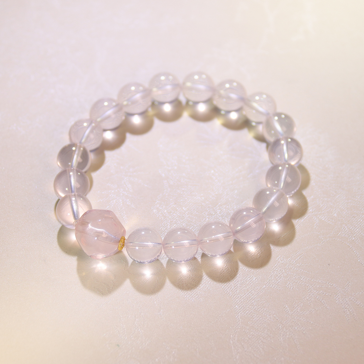 <桃林>莫粉星光粉透体粉水晶卡11mm芙蓉石手串+