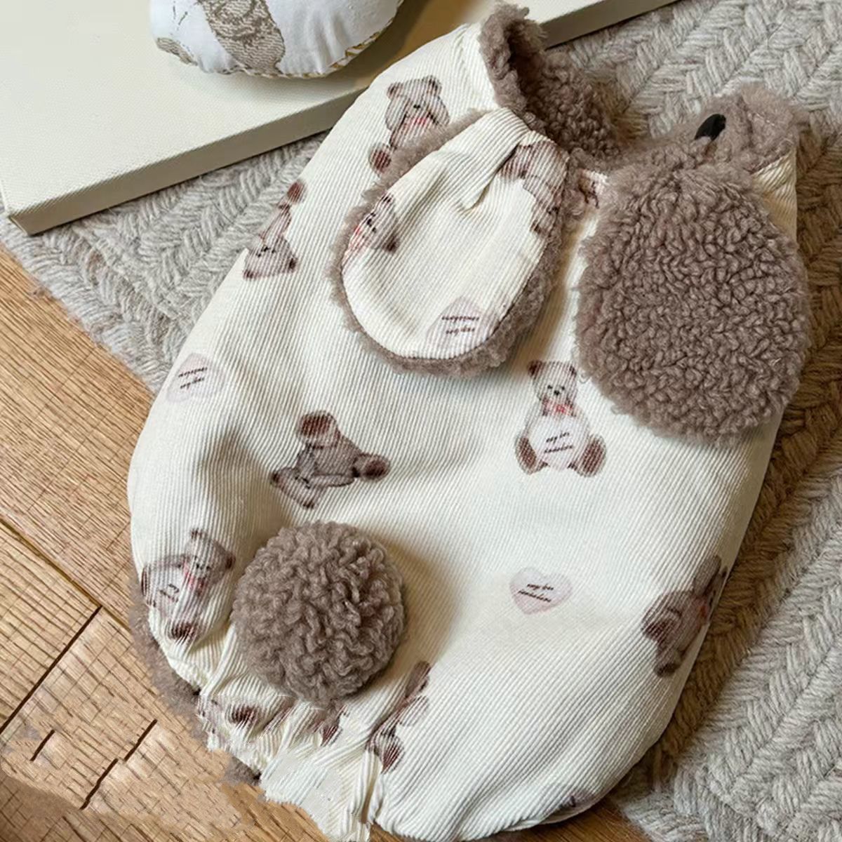 宠物秋冬加绒款保暖棉袄小熊背心无袖马甲两脚狗狗衣服