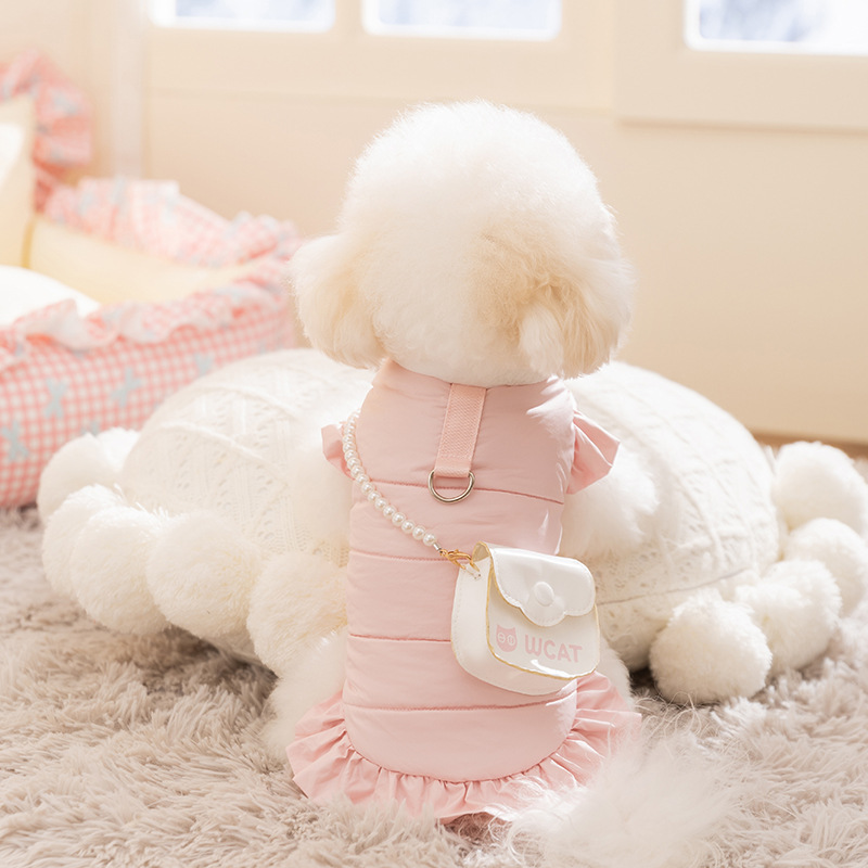 秋冬季小狗狗衣服带挎包泰迪比熊小型犬猫咪加厚保暖