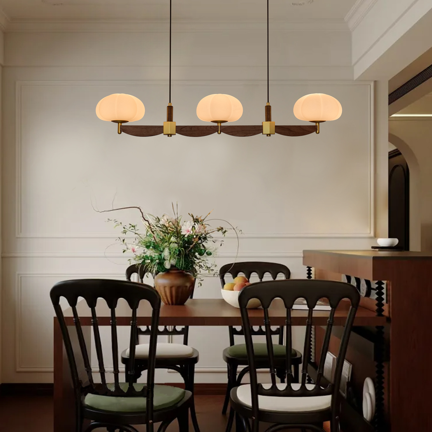 法式中古风餐厅灯餐桌吊灯三头一字长条美式复古岛台吧台灯具