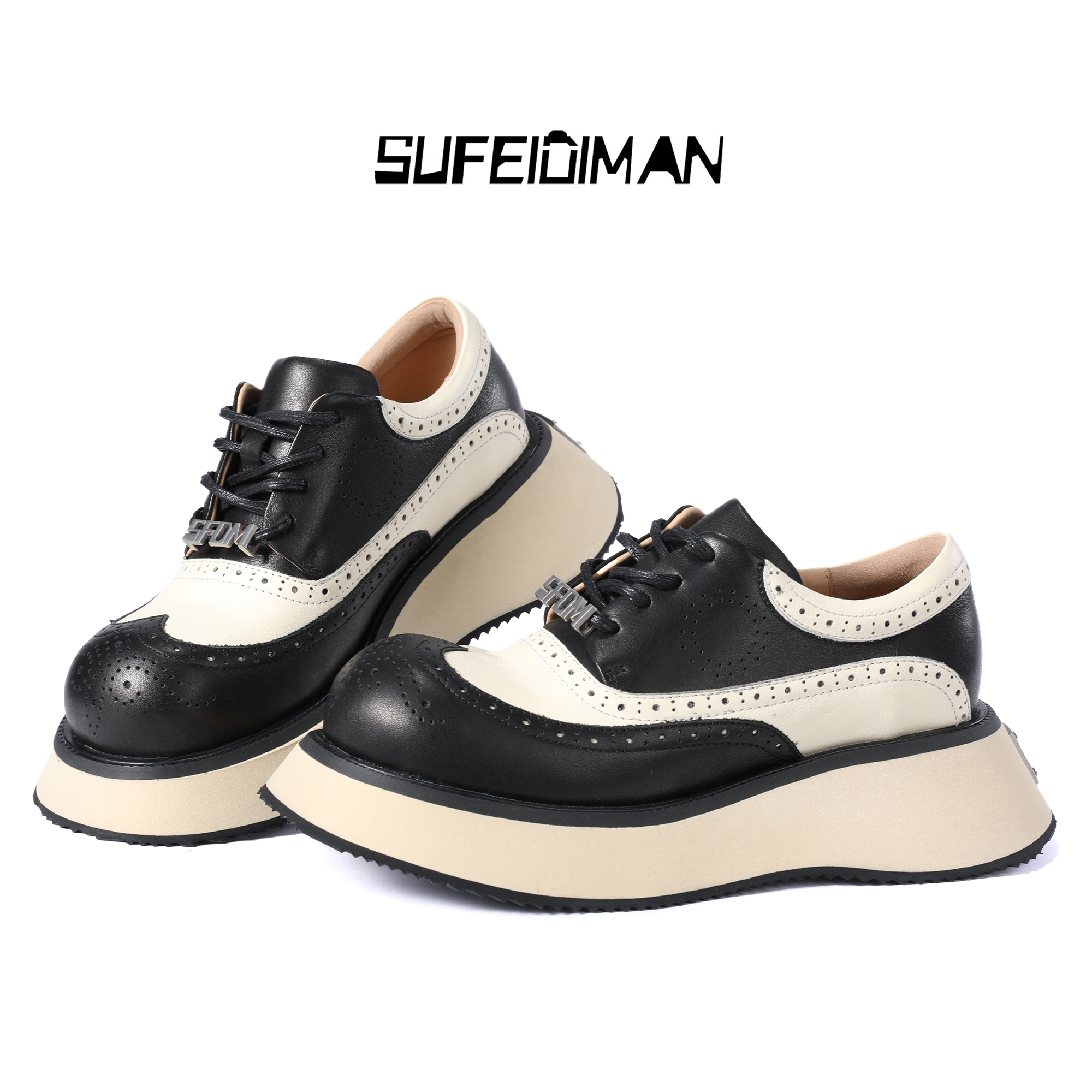 素菲迪缦时尚经典百搭商务休闲德比鞋轻便厚底皮鞋男圆头2024夏款