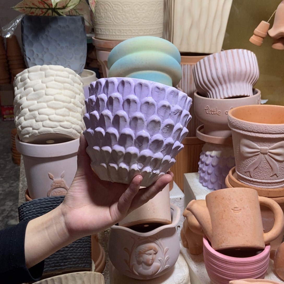 14×13紫色重花瓣 粗陶1个