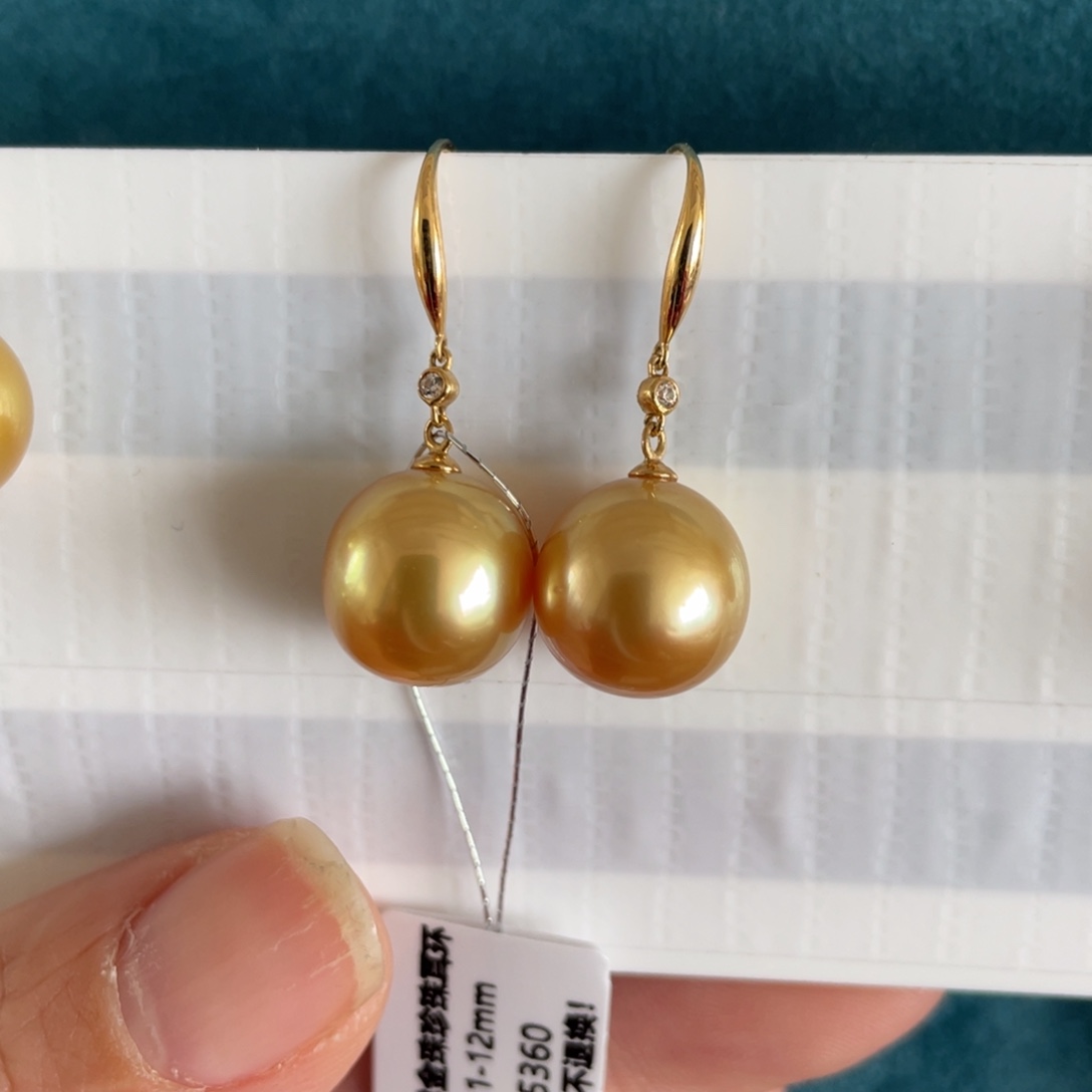海水珍珠耳饰18K金镶嵌11-12mm