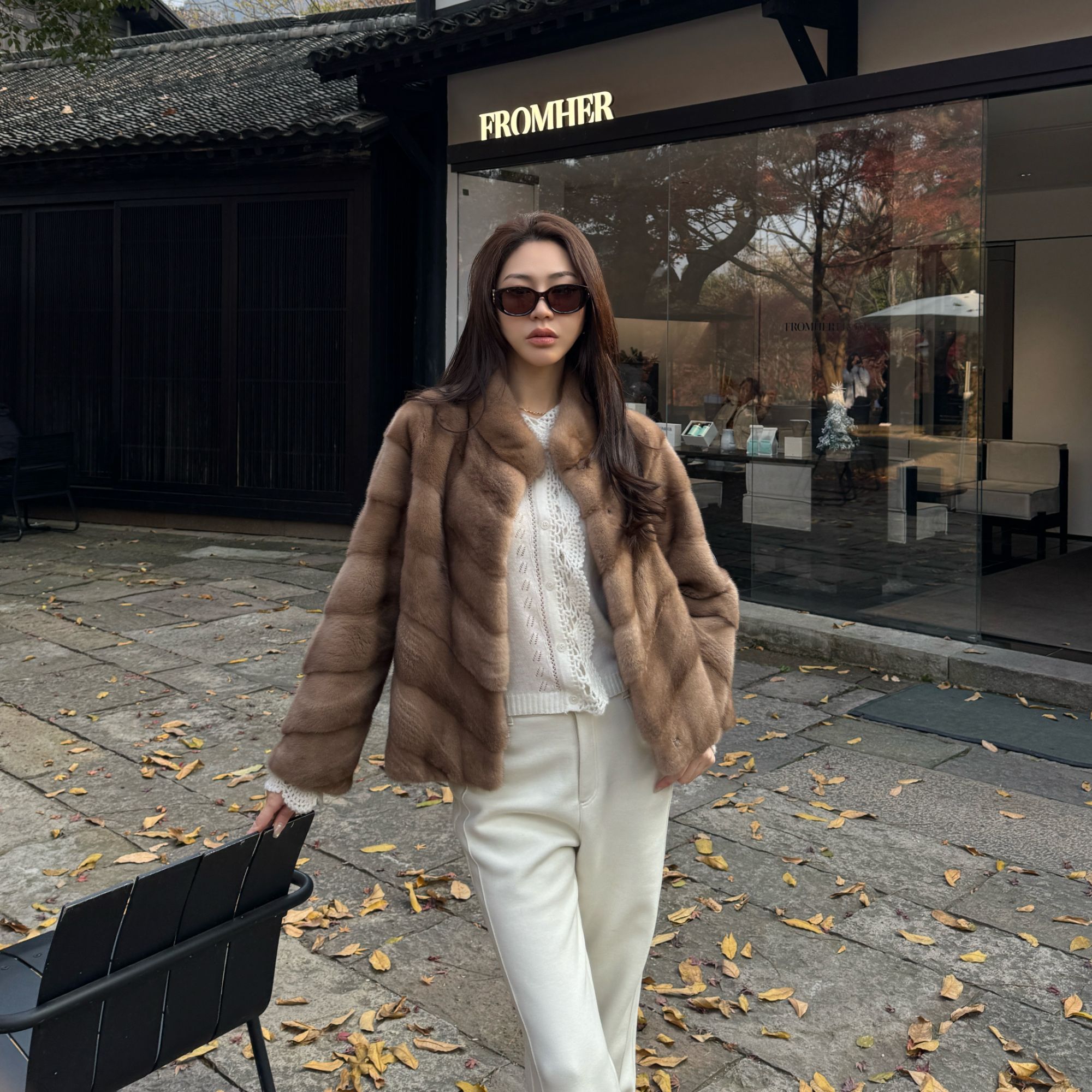 王嬛嬛MsLime【凉薇】高等级100%水貂毛咖色水貂外套 HD2D0172