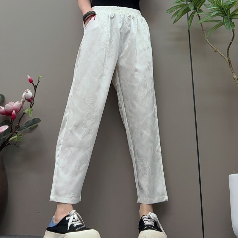 三姐家2025春款新中式国风提花百搭小脚裤