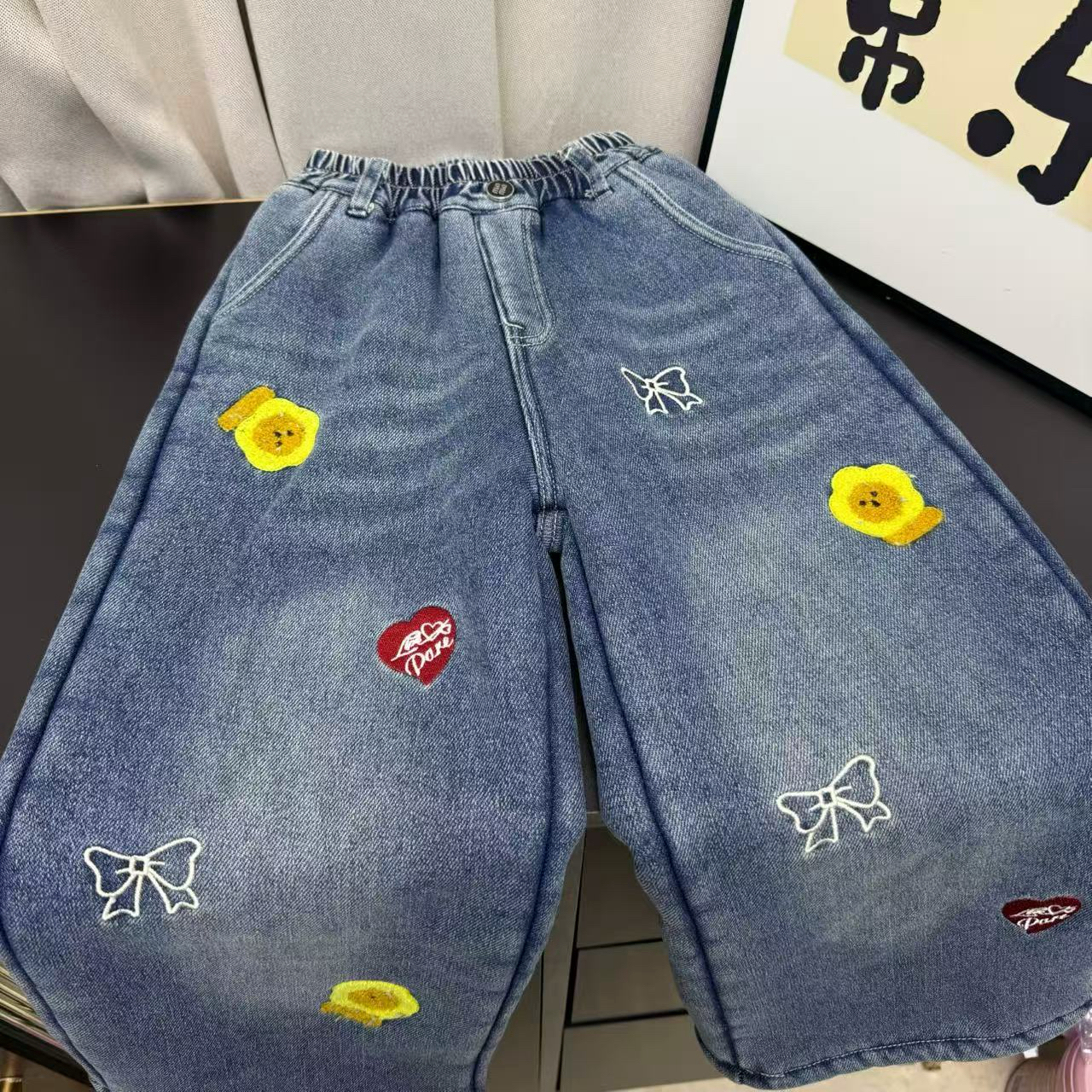 12 毛巾绣花糕糕绒牛仔裤