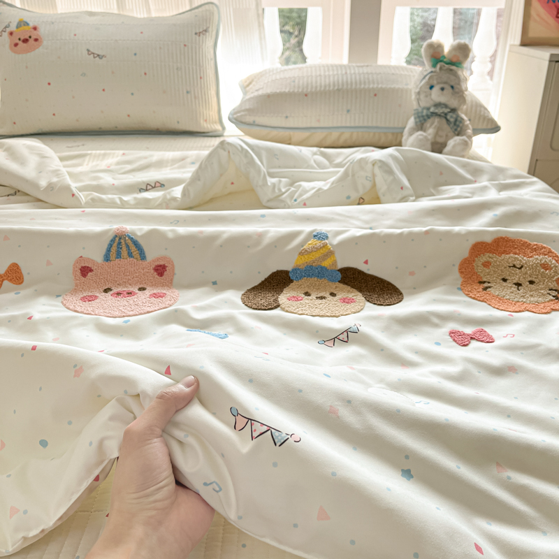 新款卡通云感棉毛巾绣小清新夏被床盖四件套单双人空调被夏季