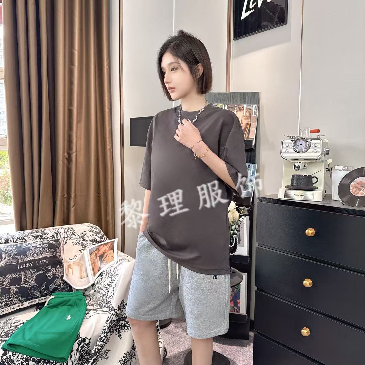 【AH】1108LF夏季休闲短袖T恤轻奢男女同款百搭宽松男士春夏圆领