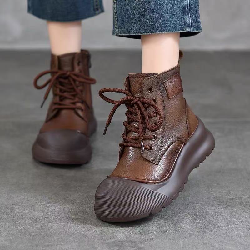 真皮马丁靴女款厚底春秋复古靴单9829