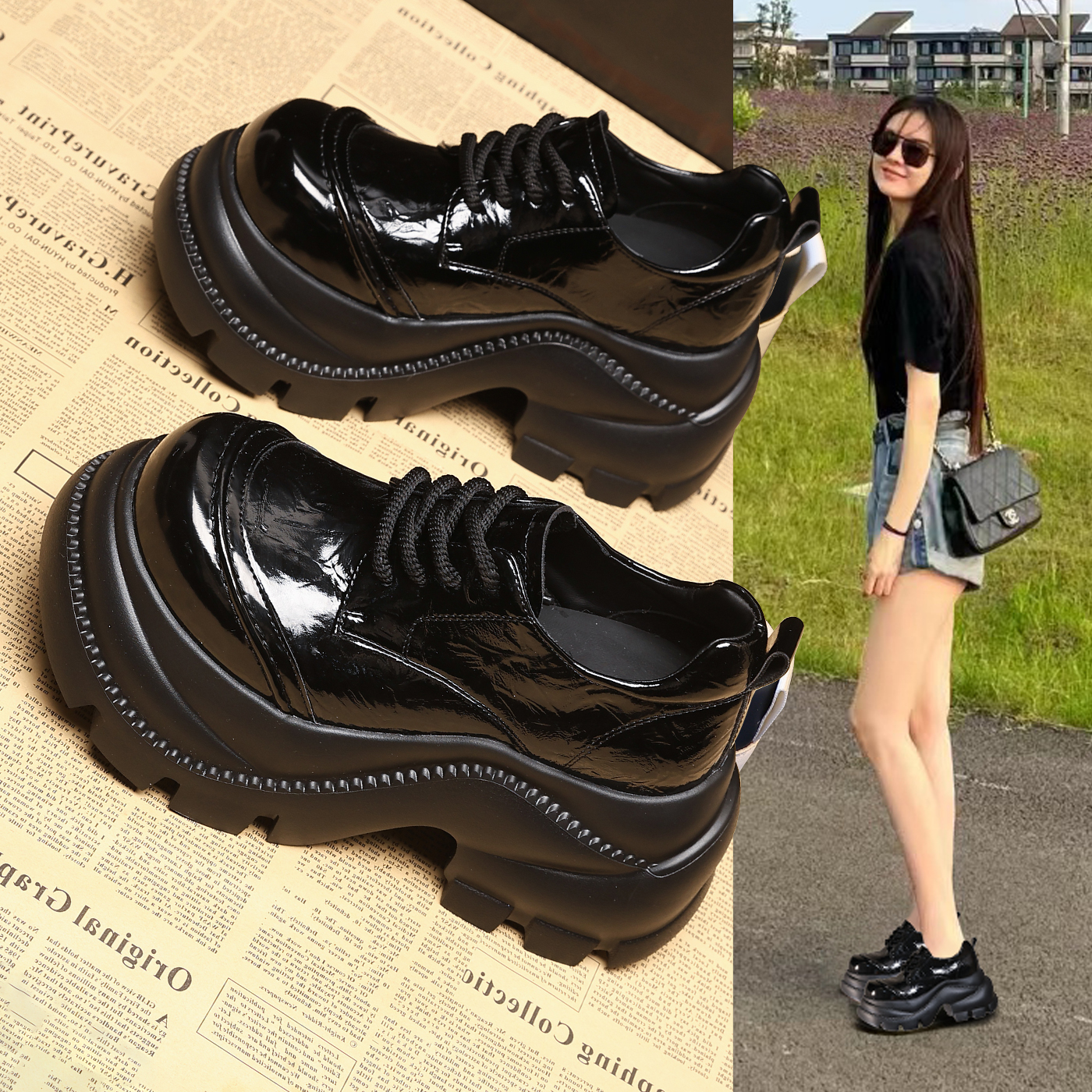 0589-96厚底内增高时尚英伦风乐福鞋女2026春季新款松糕大头皮鞋