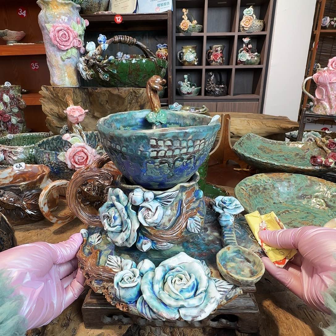 甜***朱纯手工咖啡杯，餐具