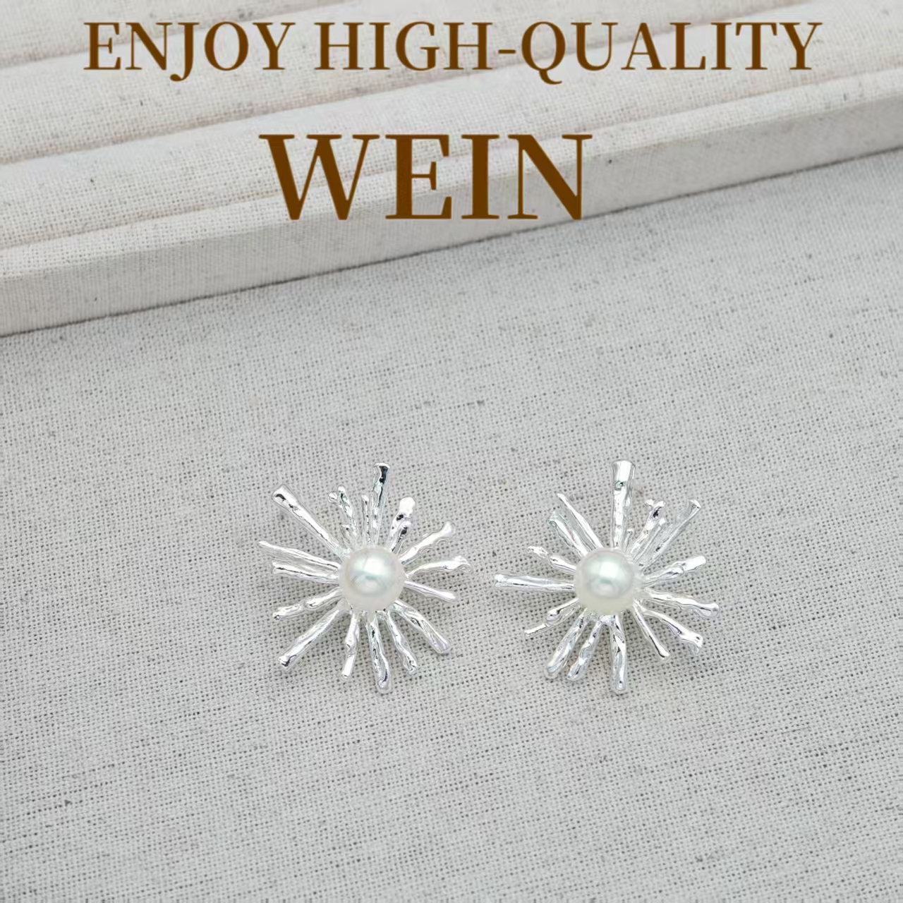 WEIN 铜合金仿珍珠耳饰 天女珠银色绽放烟花耳钉白色法式轻奢气质