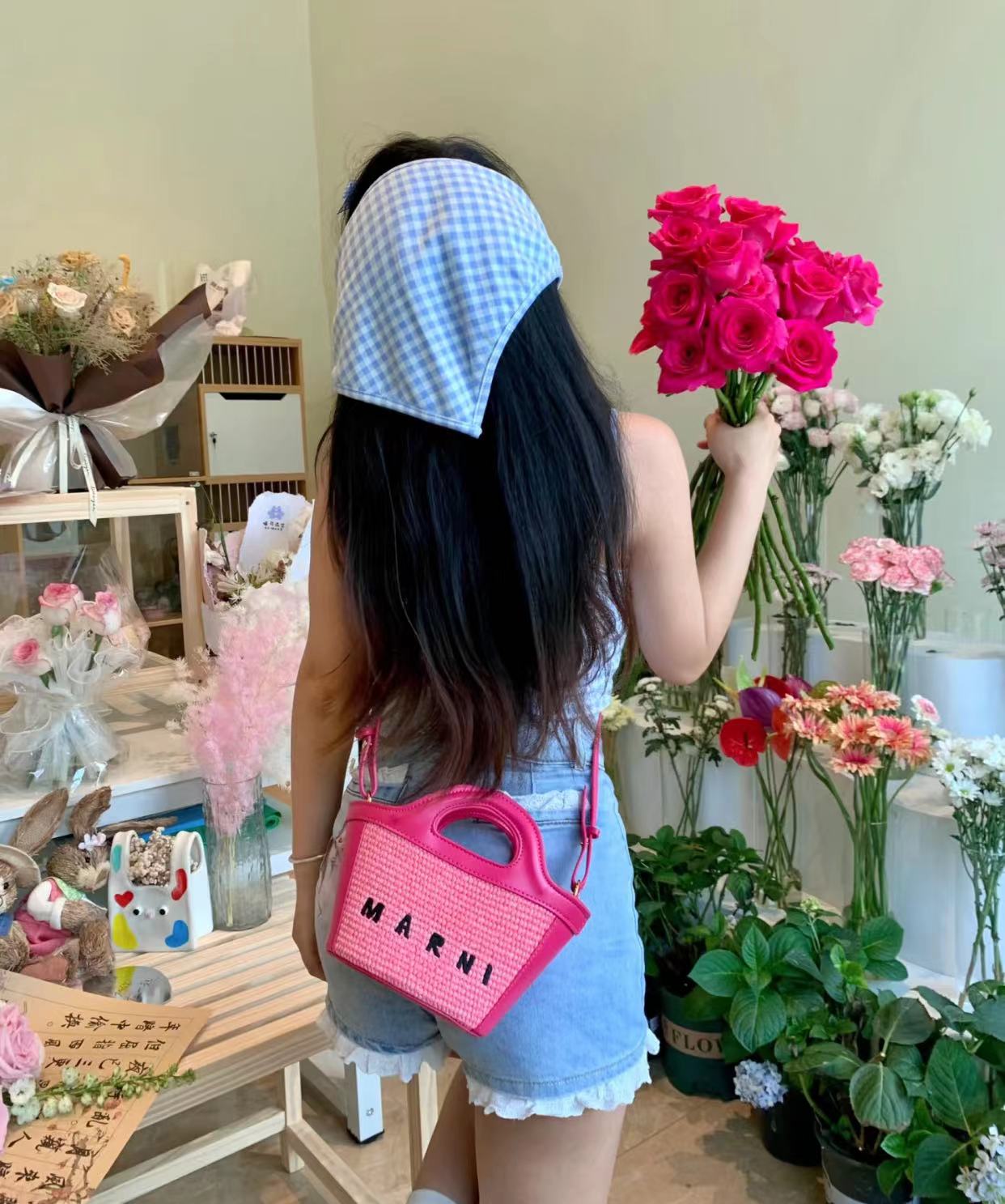 未使用 MARNI 粉色菜篮子包