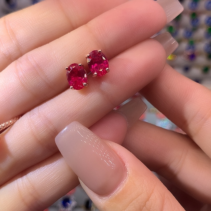 红宝石耳饰银S925镶嵌