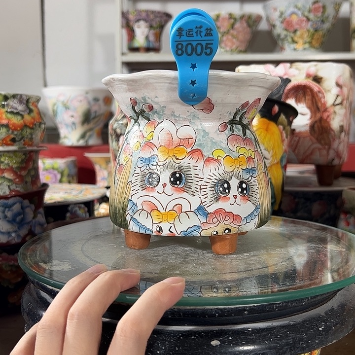景德镇手绘花盆幸运花盆