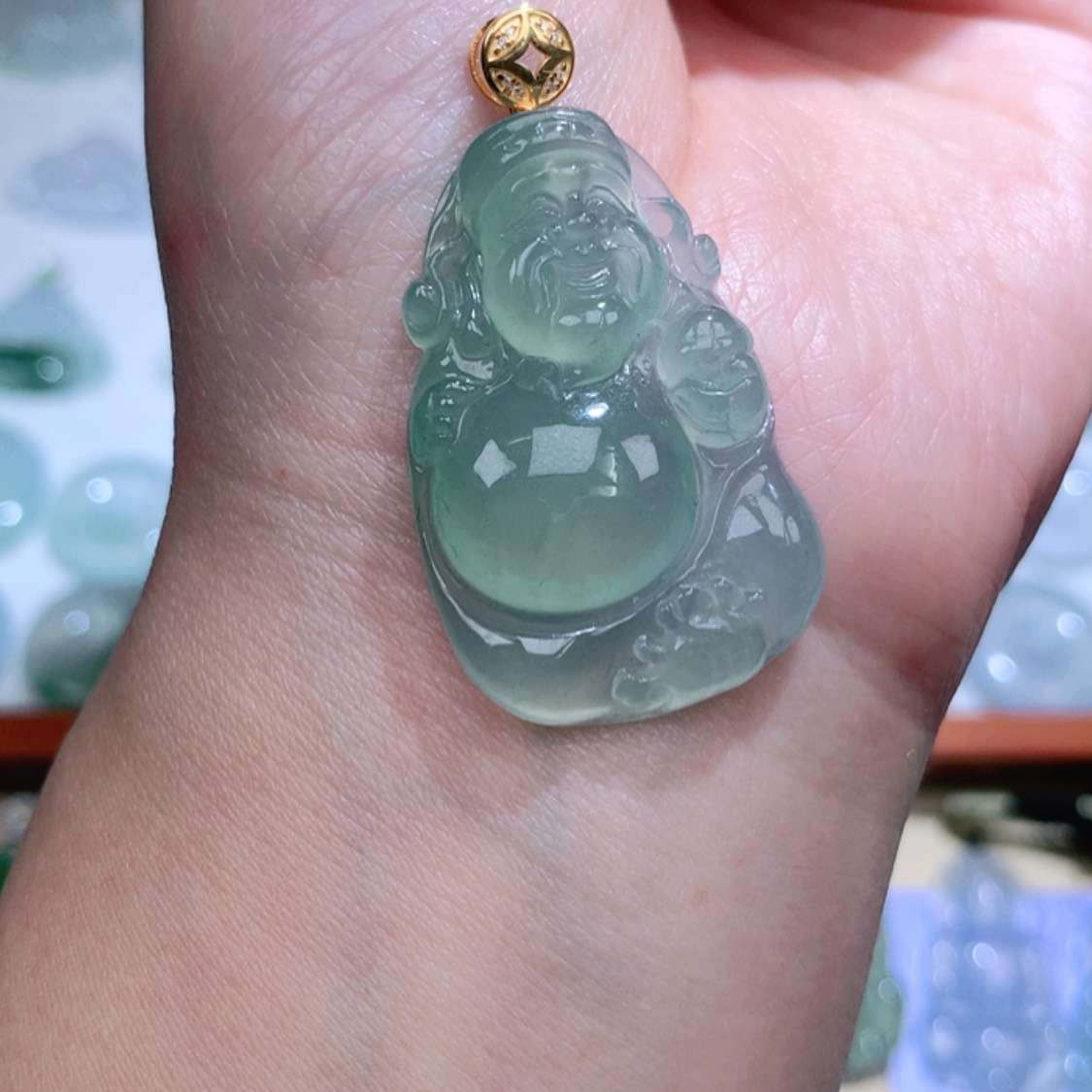 【闪购商品】翡翠颈饰18K金镶嵌财神爷