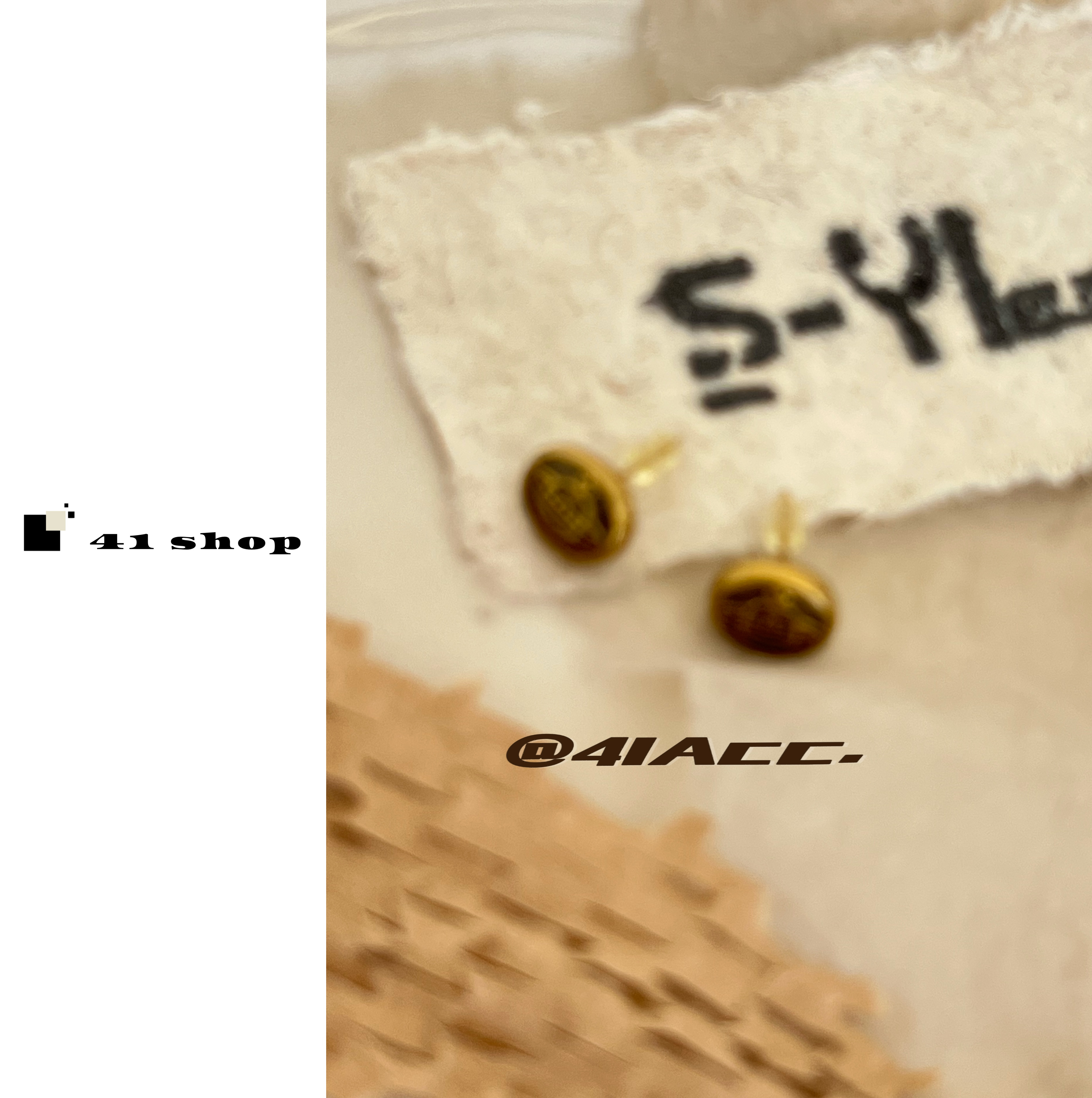 铜合金耳饰 A376 古金色土土星球耳钉复古做旧椭圆形耳钉百搭