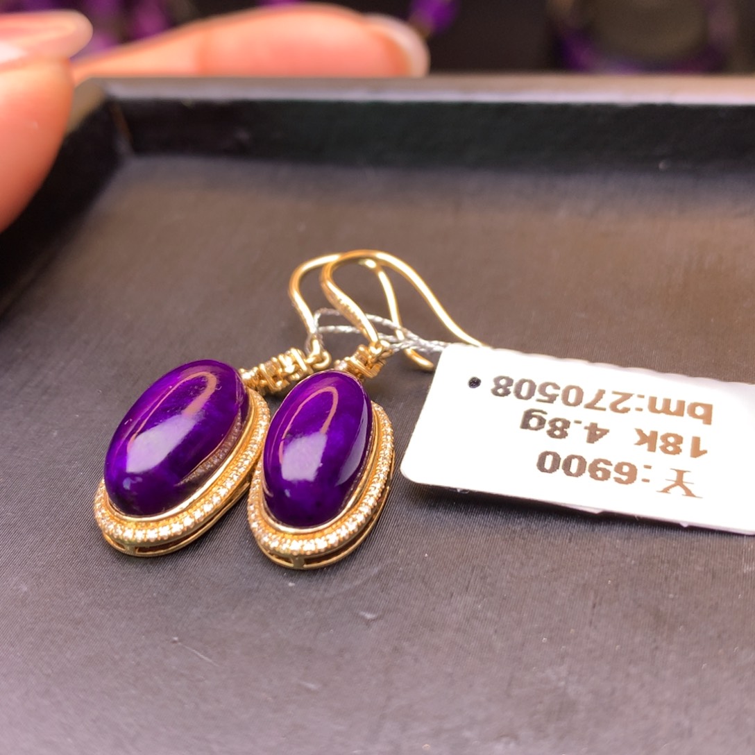 18K金镶嵌苏纪石（舒俱来）耳坠