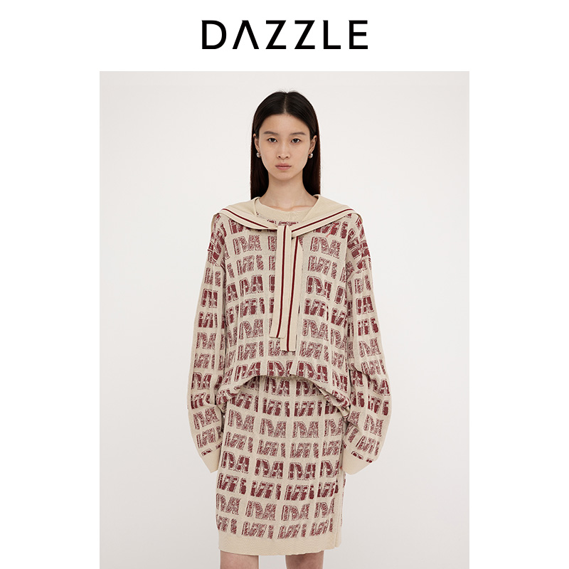 DAZZLE 地素毛衣2025年春季新款浅黄色针织披肩提花套衫2J1E469